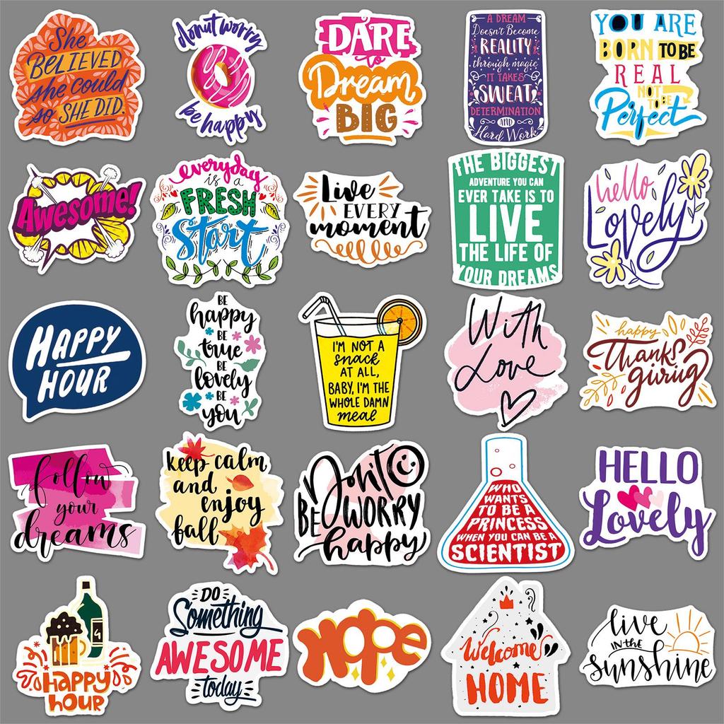 50 Motivational English Graffiti Stickers for Laptop, Suitcase, Car, Scooter, and Fridge Decor