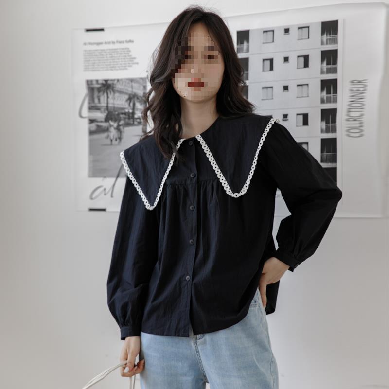 Early Autumn Retro Peter Pan Collar Long Sleeve Women's Temperament Bubble Sleeve Off-White Shirt