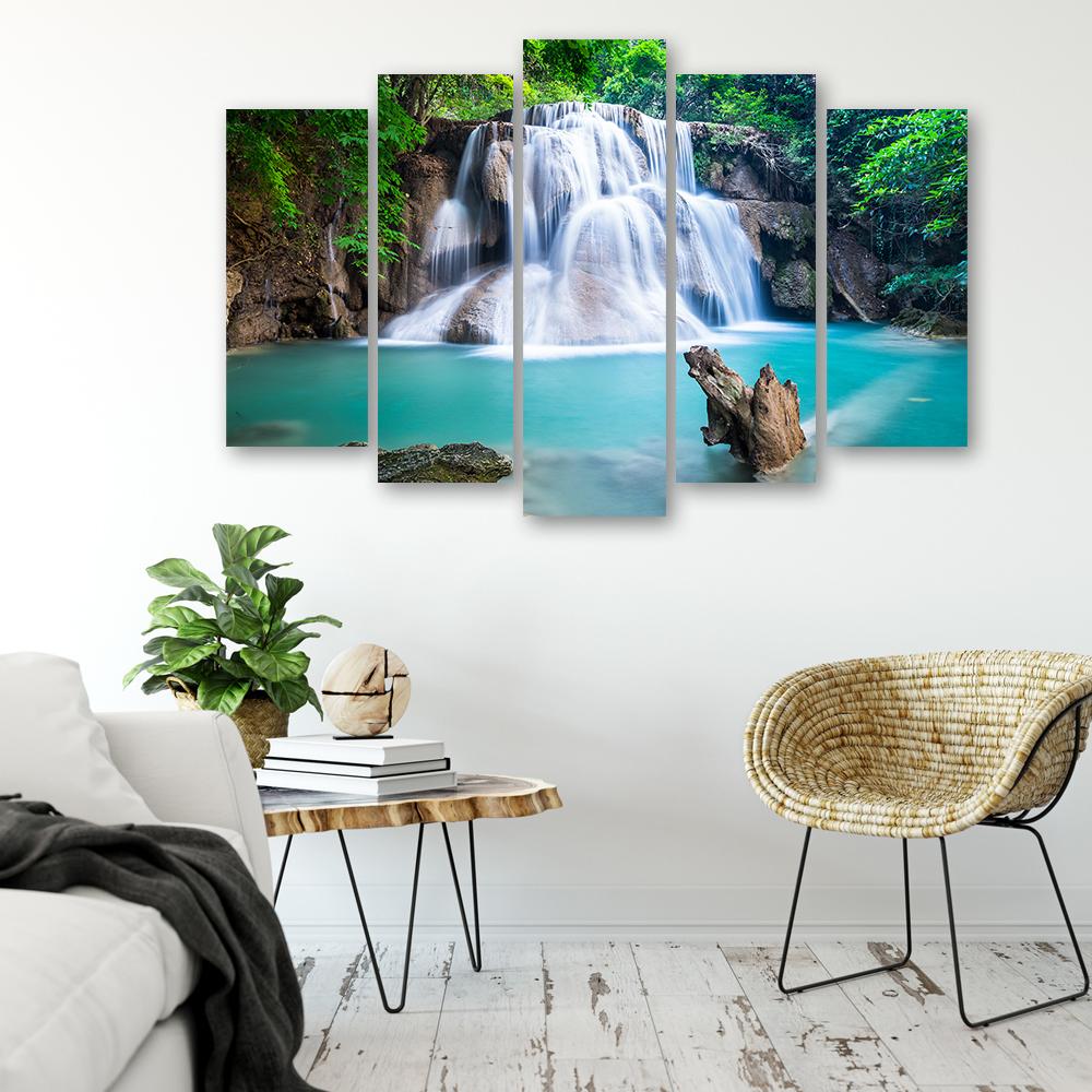 Impression sur toile en cinq parties Cascade Montagne Forêt Nature