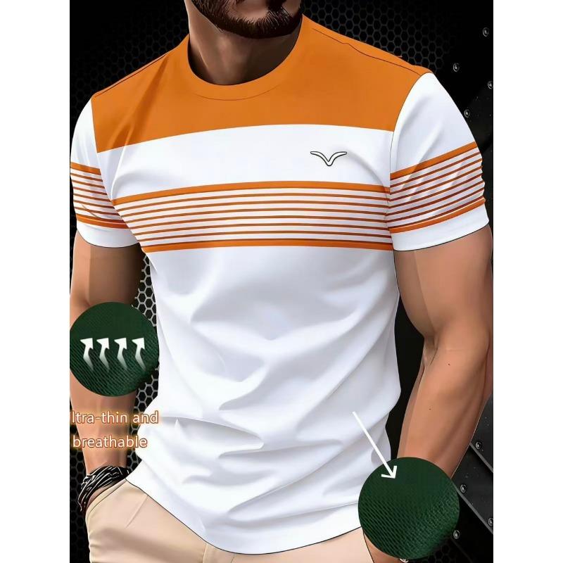 Men T-Shirt Fashion Simple Striped Printed Street Harajuku Short Sleeve Oversized Tops Summer Daily Versatile Men's Clothing