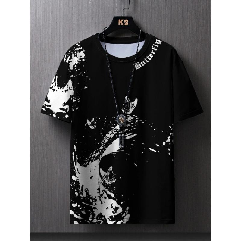 Fashionable Casual Men's Butterfly Splash Ink Printed T-shirt Comfortable Breathable Quick Drying Short Sleeved T-shirt