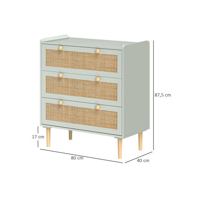 Commode - MUVOE - Buffet à 3 tiroirs - Bleu clair - 80 x 40 x 87,5 cm - Meuble de chambre