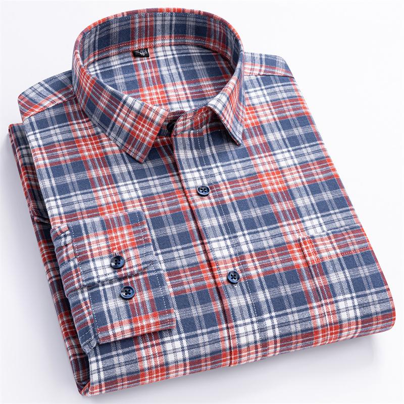 New Plaid Flannel Shirts For Men Long Sleeve 100%Cotton Fashion Casual Soft Standard-Fit Man Blouse Clothes Men's Clothing M-5XL
