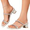 Women's Rhinestone Decor Chunky Heel Sandals, Fashion Square Toe Summer Shoes, Comfortable Slip On Sandals