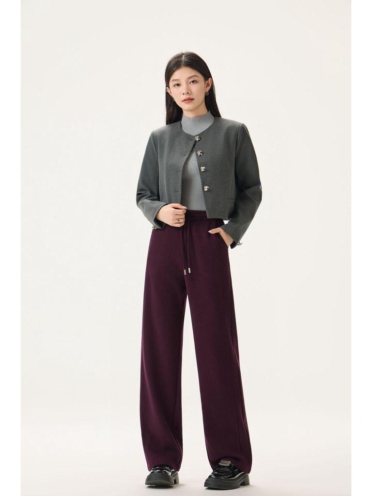Women's Fashionable Gray Fleece-Lined Winter Pants: Petite, Narrow, or Wide-Leg Acetate Wool Sweatpants.
