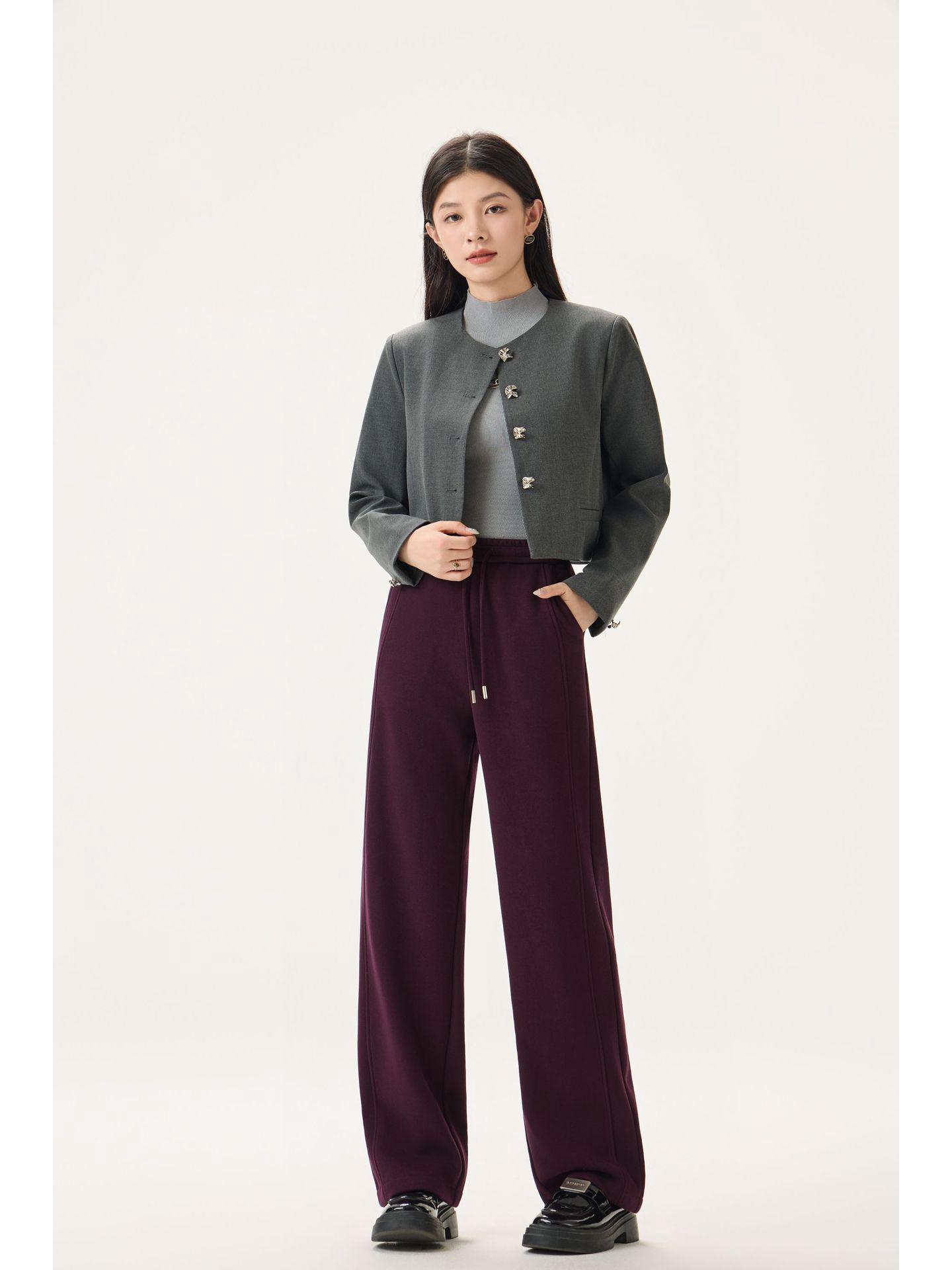

Women s Fashionable Gray Fleece-Lined Winter Pants: Petite, Narrow, or Wide-Leg Acetate Wool Sweatpants. M (50-55kg) фиолетовый