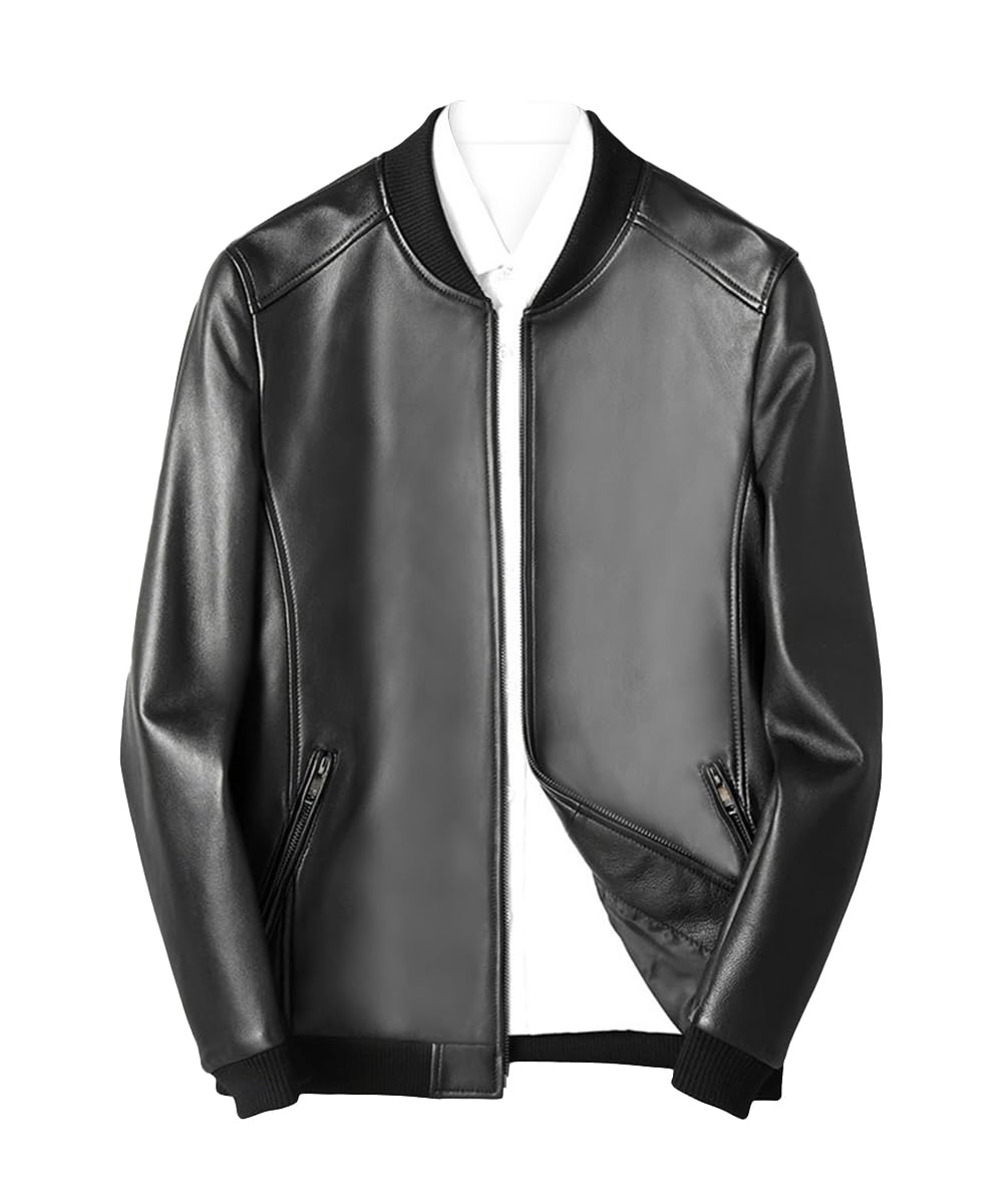 JINLUN Genuine Leather Lambskin Biker Real Genuine Leather Clothing Men s Jacket, Leather, Jacket, Leather, Coat, Fall/Winter (1038) чёрный