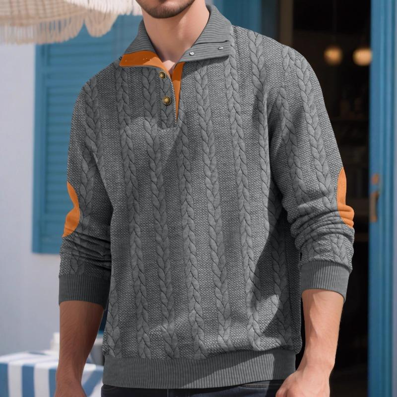 Embroidered Henry Autumn and Winter Loose Casual Sports Stand Collar Buttoned Trendy Sweater