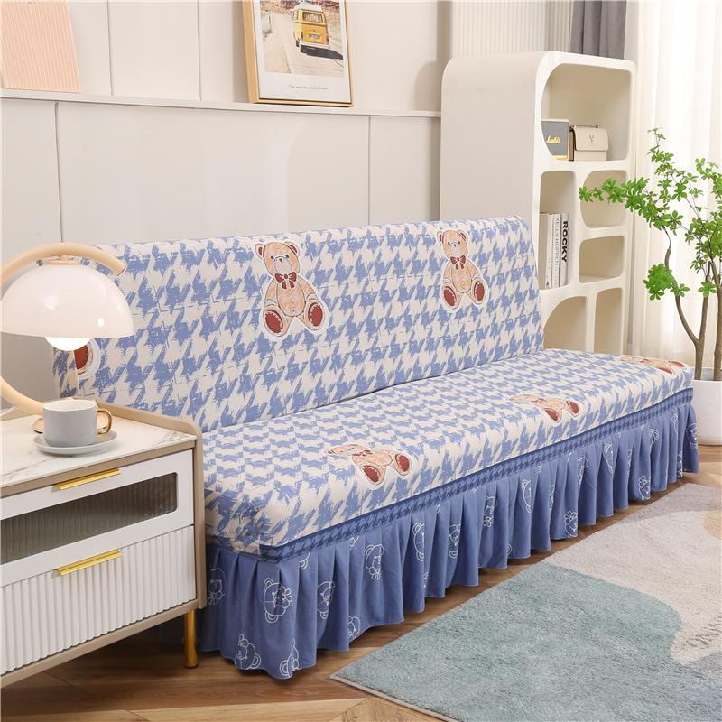 Printed Stretch Sofa Bed Cover Armless Folding Sofa Covers with Skirt Elastic Couch Slipcover for Living Room Funiture Protector