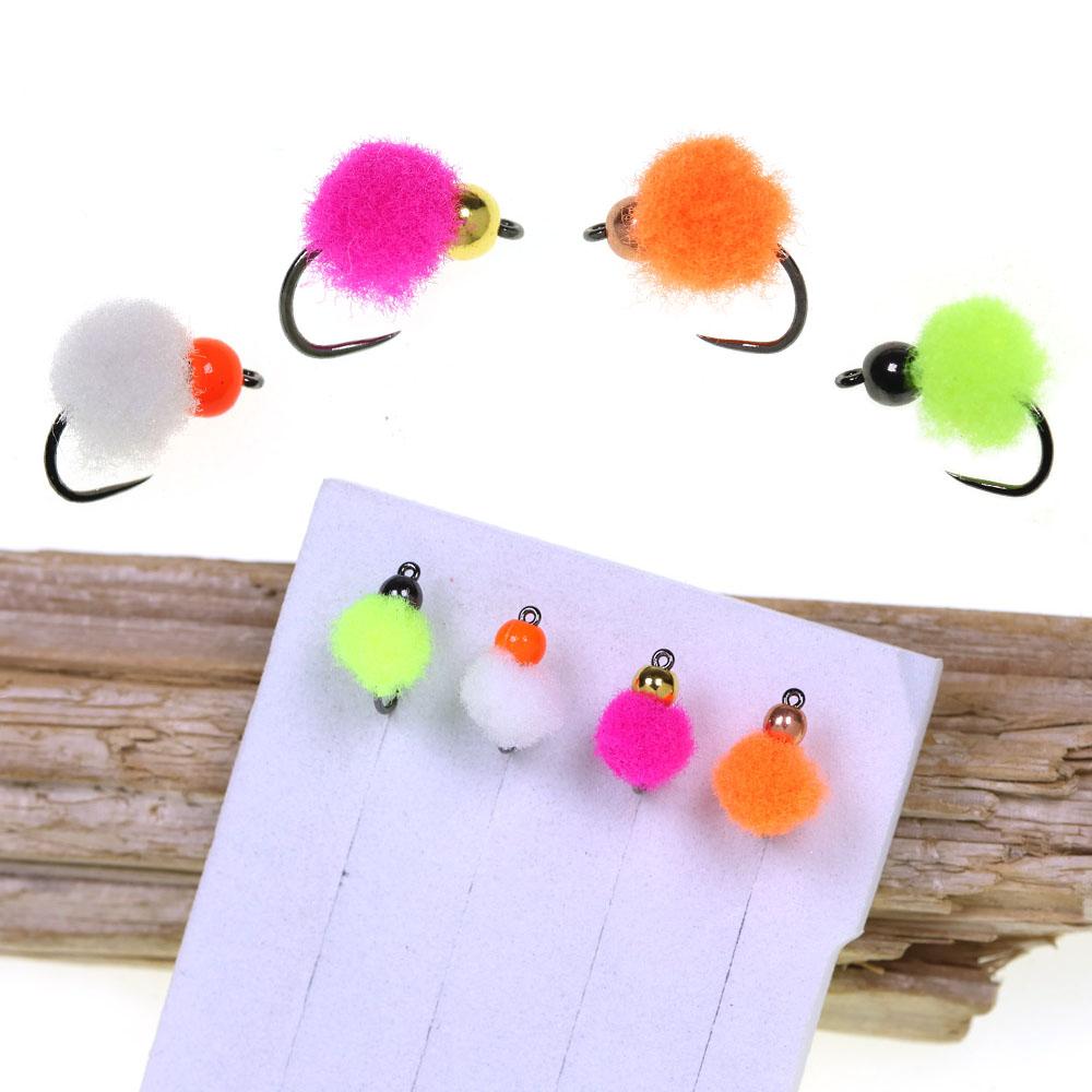 Glo Bug Egg Flies UV Fluorescent Beadhead Trout Salmon Steelhead Fly Fishing Lures, Egg Yarn Nymph Patterns for Freshwater Fishing