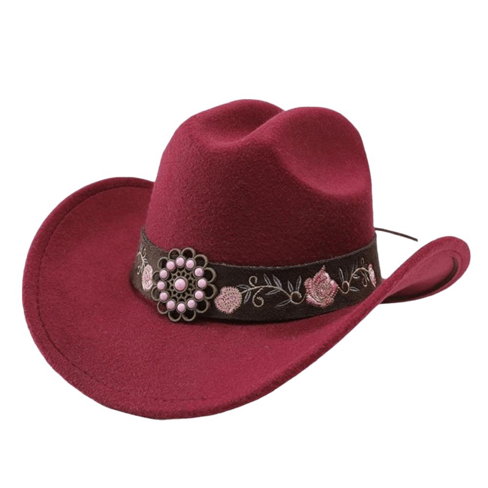 Weicher Fedora Hut mit Blumenstickerei Sonnenhut Vintage Filz Western Cowboyhut Reise Outdoor