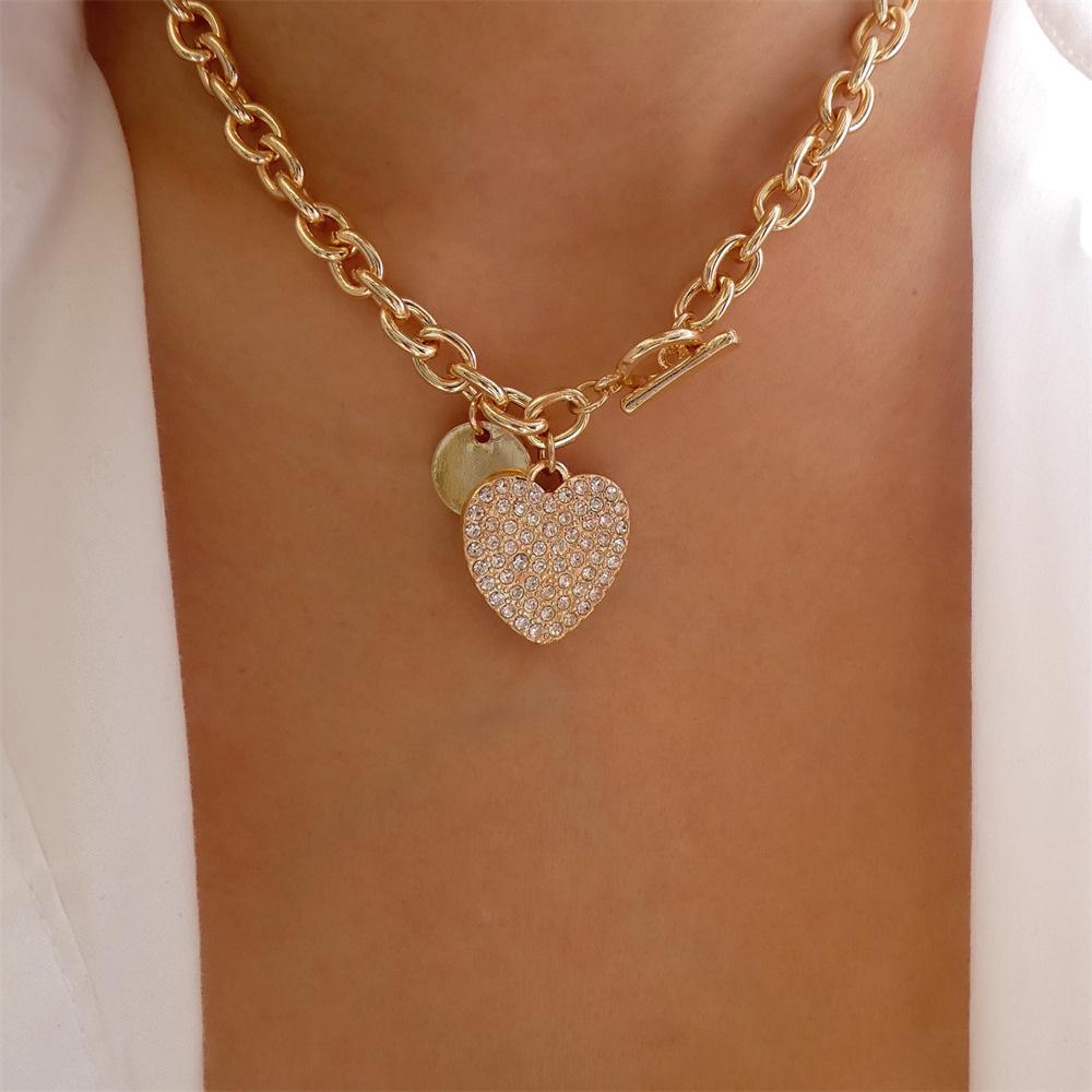 Fashion Punk Exaggerate Chain Crystal Heart Shaped Pendant Multilevel Punk Necklace For Women Vintage Choker Wedding Jewelry
