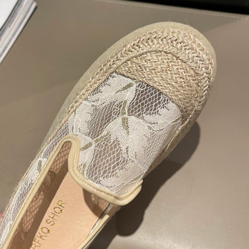 Damen Flats 2024 Sandalen Neue Slip-on Fischerschuhe Mädchen Sommer Stroh Woven Mesh Atmungsaktive Casual Sneakers Frau Loafers