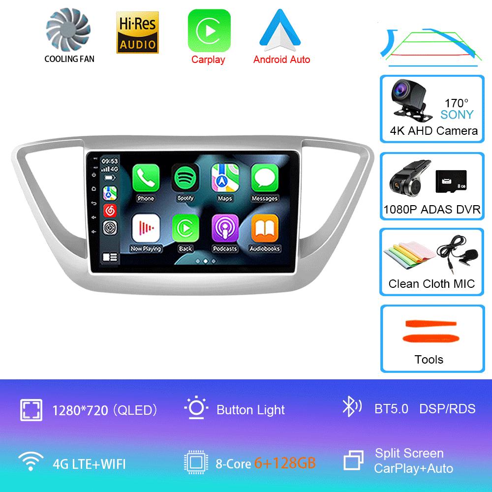 Android 14 Carplay Auto Car Radio For Hyundai Solaris 2 2017 - 2020 GPS Recorder Multimedia Video Player 4G+WiFi DSP 2 Din Dvd