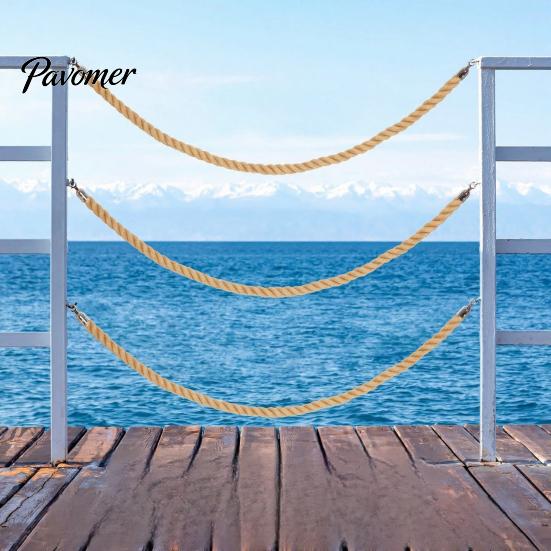 Rope with Metal Hooks 1/1.5/2M Natural Braided Jute Rope, Heavy Duty Woven Twine Barrier for Crafts, Queue Crowd Control