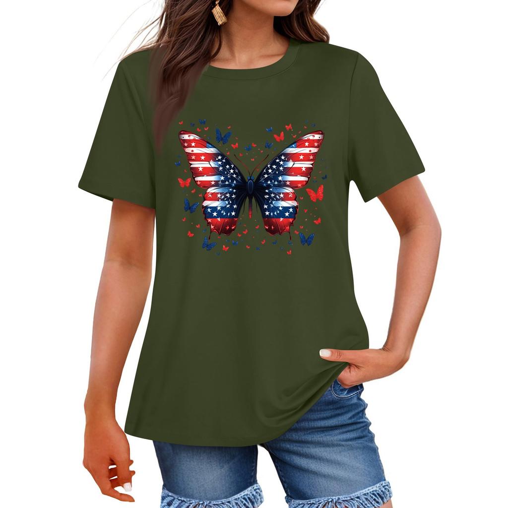 Women's Fashion Casual Printed Round Neck Short Sleeved T-Shirt Top T-Shirt Top Top