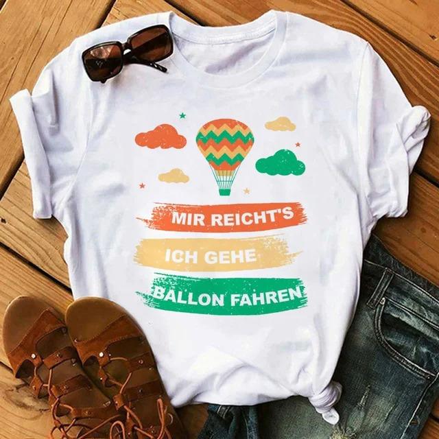 Cartoon Colored Hot Air Balloon Tshirt Womens Summer Round Neck Comfortable Top for Girls Anime Streetwear