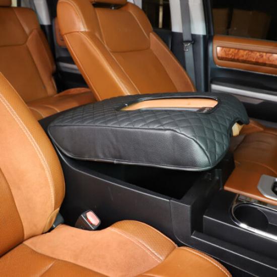 Black PU Leather Car Armrest Cushion Seat Box Cover For Toyota Tundra 2007-21
