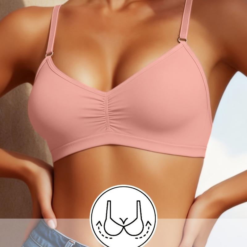Women's Seamless Wireless Bralette, Adjustable Strap Ruched Push Up Bra Comfortable Breathable Daily Wear Underwear for Women