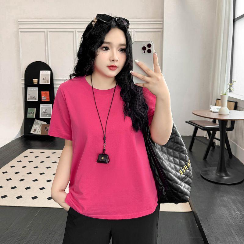 Plus size women clothing [Colorful Lazy T] Back Applique Design Sense Short sleeve T-shirt 100.00kg Loose Summer Top