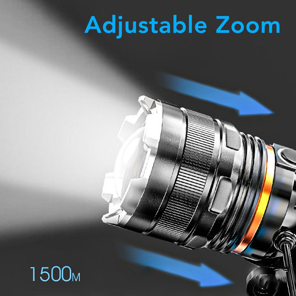 Rechargeable Headlamp High Brightness Adjustable Zoom Lightweight Waterproof Head Flashlight for Outdoor Night Fishing