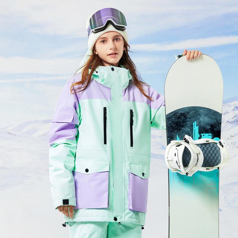 Women's Color Block Ski Suit & Men's Waterproof Ski Jacket - Windproof, Warm, and Breathable for Winter Outdoor Adventures