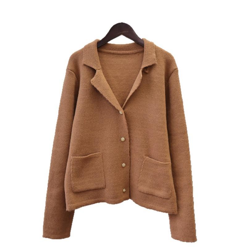 Autumn and winter new suit collar design sense knitted cardigan temperament loose long-sleeved sweater jacket women
