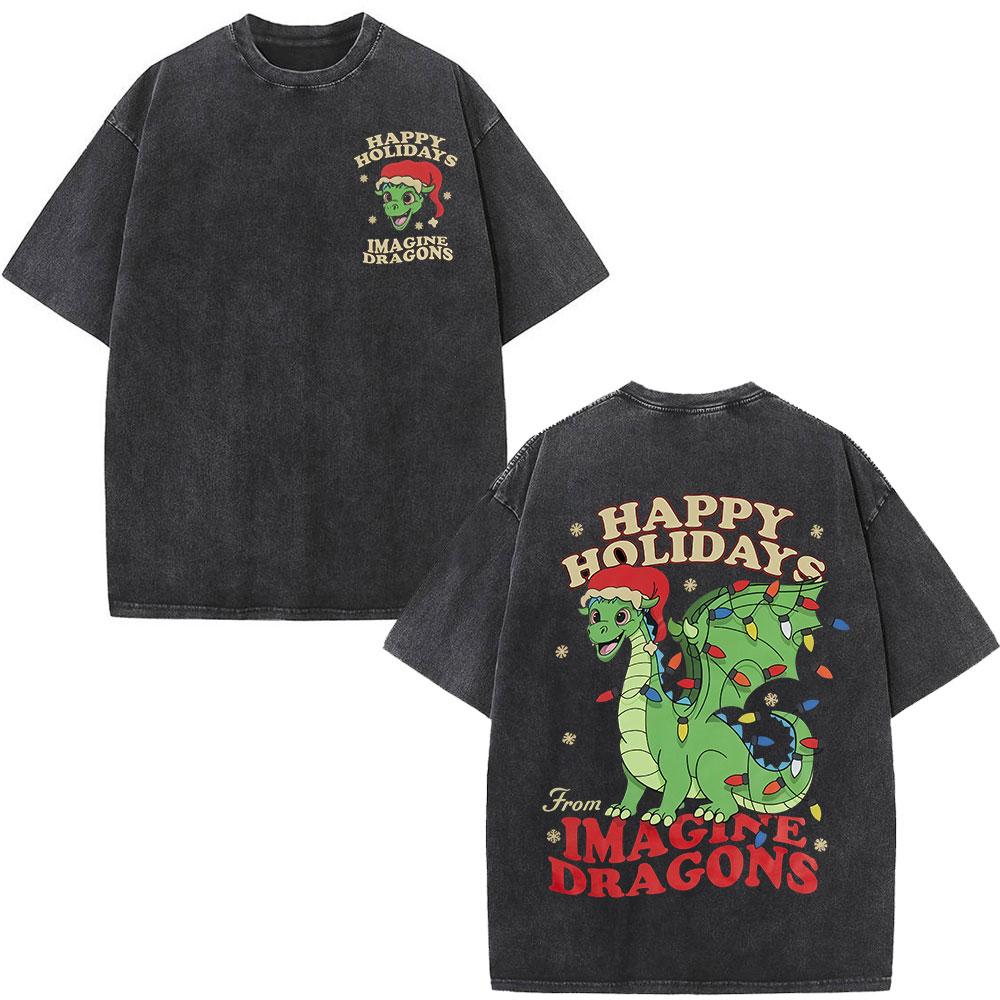 Imagine Dragons Loom World Tour Vintage Washed T Shirt Rock Band Tshirt Unisex Women Aesthetic Trendy Cotton Short Sleeve T Shirt