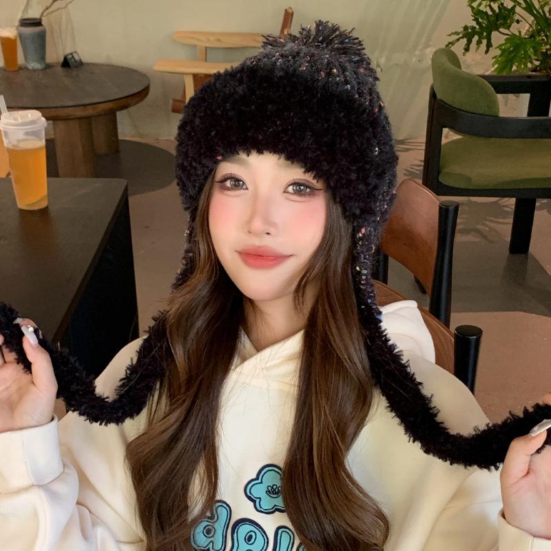 Women's Winter Knit Beanie Hat with Earmuffs, Soft Cotton Blend, One Size Fits Most, Solid Color, Fantasy Theme, Lightweight and Adjustable