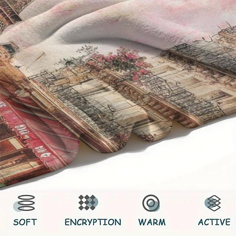 1Pc Eiffel Tower Art Print Flannel Blanket, High quality Comfortable for All Seasons, Home Decor, Warmth and Comfort, Perfect for Gifts