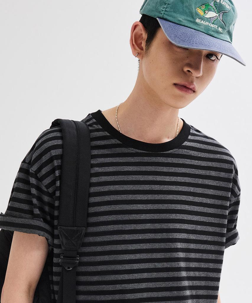 LEIRE Essential Striped Crop T-Shirt [Charcoal St]