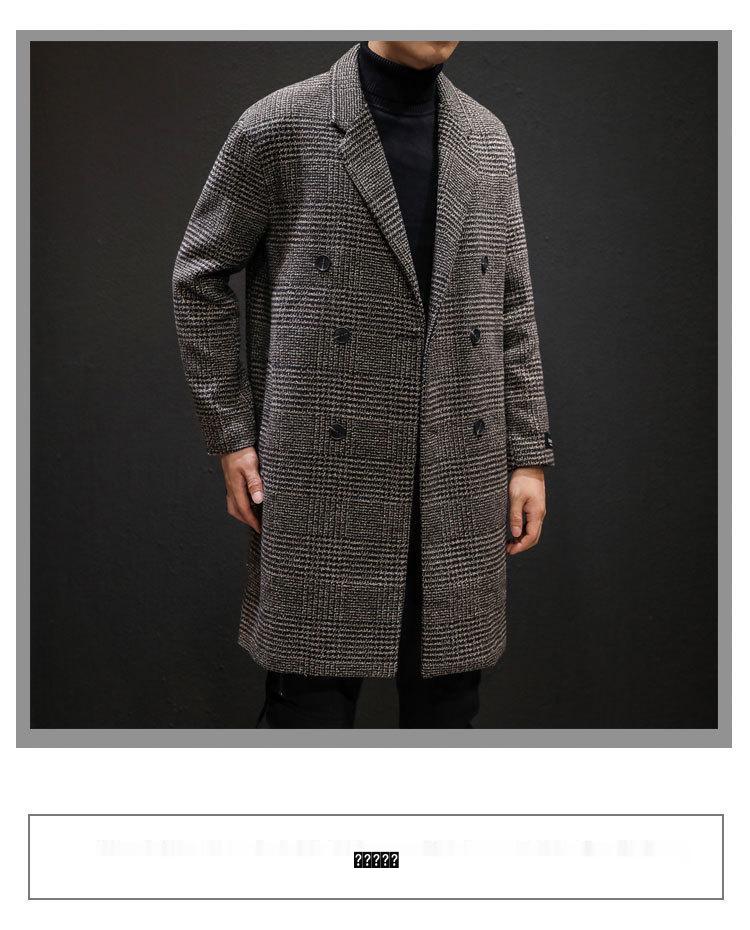 Herren mittellanger karierter Woll-Trenchcoat - Trendige lässige Jacke im Hongkong-Stil für Herbst und Winter
