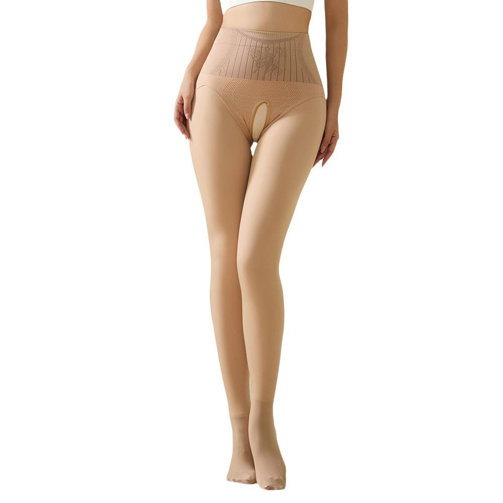 Flower Fairy Warm Nude Plus Velvet Open Crotch Pantyhose - Large Size Autumn/Winter Leggings