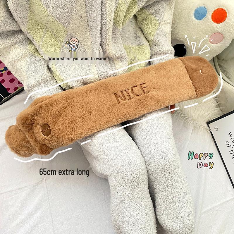 Cartoon Long Hot Water Bottle with Thickened PVC Cover for Winter Bedding