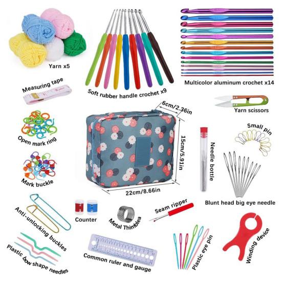 DIY Lace Blanket Weaving Tools 59Pcs/Set Crochet Kit, Ergonomic Hooks Yarn Accessories Set Knitting Supplies for Beginners with Storage Bag, Complete