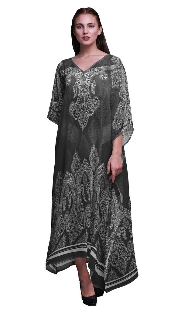 Phagun Floral & Paisley Ladies Plus Size Kaftan Summer Wear Beach Coverup Kimono