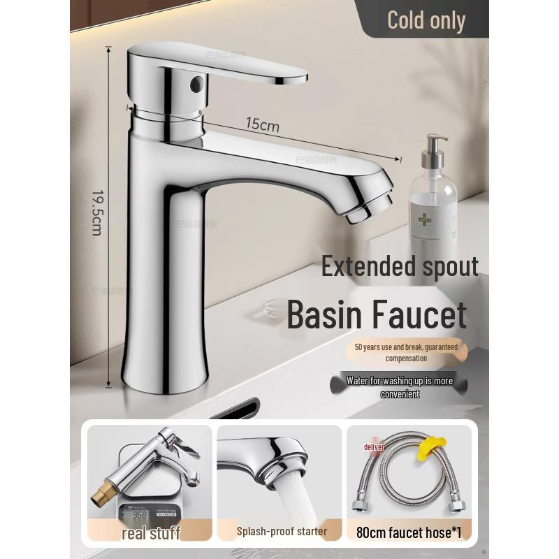 Copper Basin Faucet for Dual-Temperature Hand and Face Washing, Bathroom Countertop Washstand