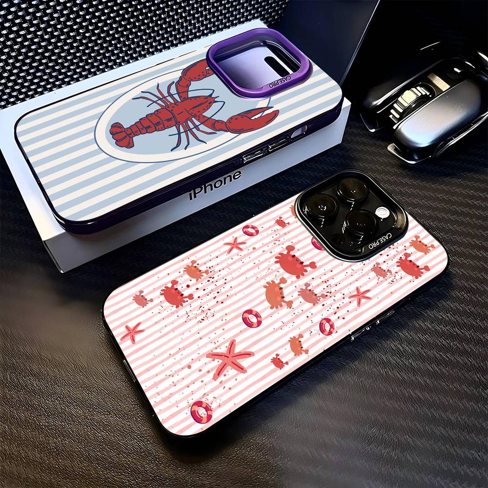 Cute Marine Life, Crabs, Lobsters Phone Case For IPhone 17 16 15 14 13 12 11 Pro Max Plus Color Silver Cover