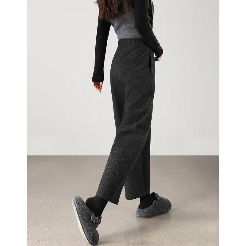 TERRE BLEUE Women's Fleece-Lined Straight Wide-Leg Wool Blend Pants