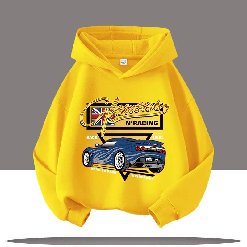 2025 New Vintage Car Children's Hooded Sweatshirt with Cartoon Print, Boys' Sportswear, Girls' Casual Top, Fall-winter Clothing