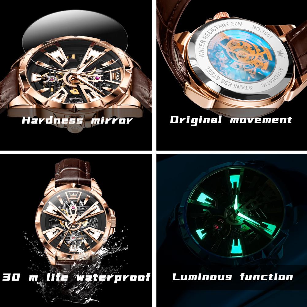 OLEVS 7051 Mens Watches Waterproof Luminous Multifunctional Automatic Mechanical Watch for Men skeleton Watches Luxury Men Reloj