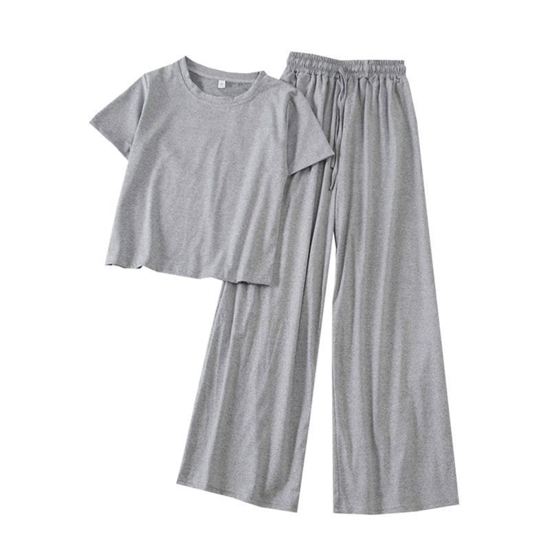 

2025 Summer Korean-Style Women s Short-Sleeve Suit: Trendy Wide-Leg Pants Two-Piece Set XXL серый