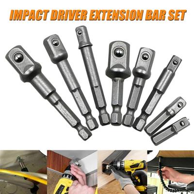 3/8Pcs Socket Adapter Rod Hex Shank To Square Head 1/4 3/8 1/2-Inch Air Screwdriver Socket Connector Rod Impact Driver Extension Bar