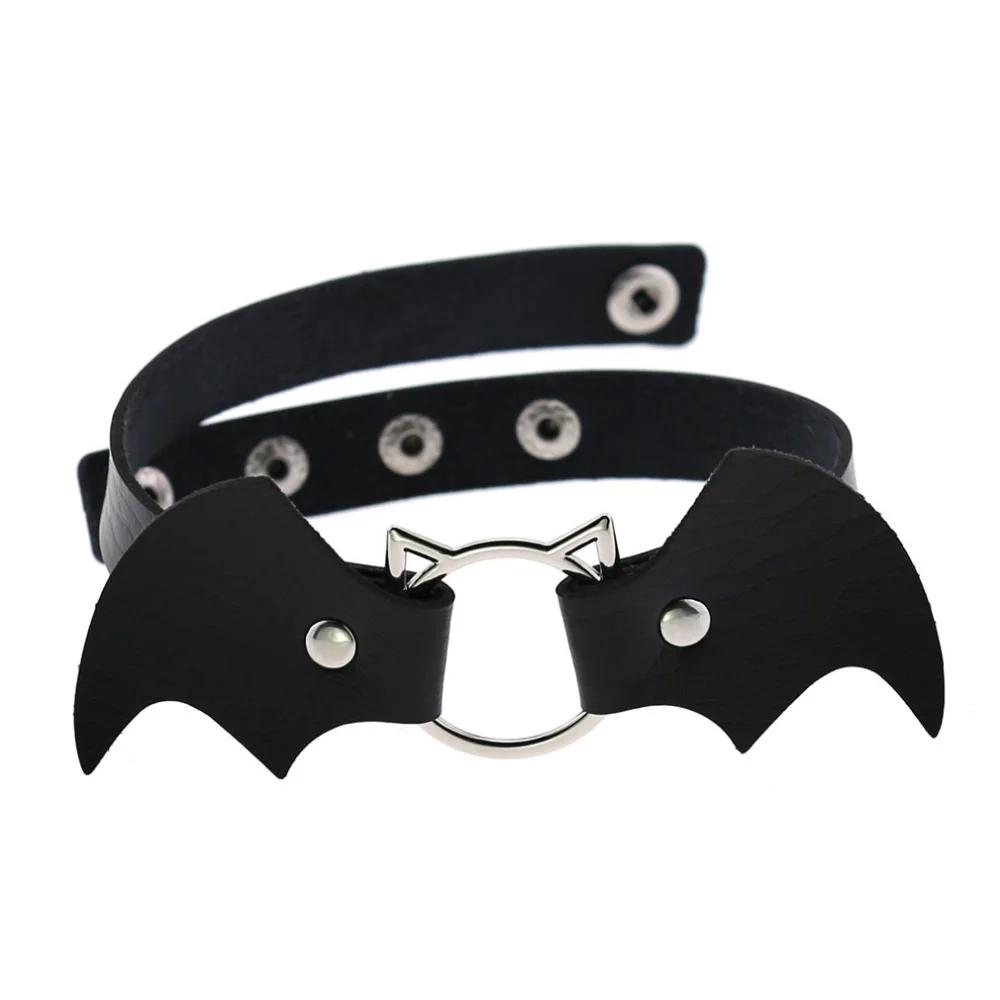 Vintage Punk Gothic Harajuku Cosplay Black White PU Leather Bat Choker Necklace for Women Men Statement Necklaces Jewelry