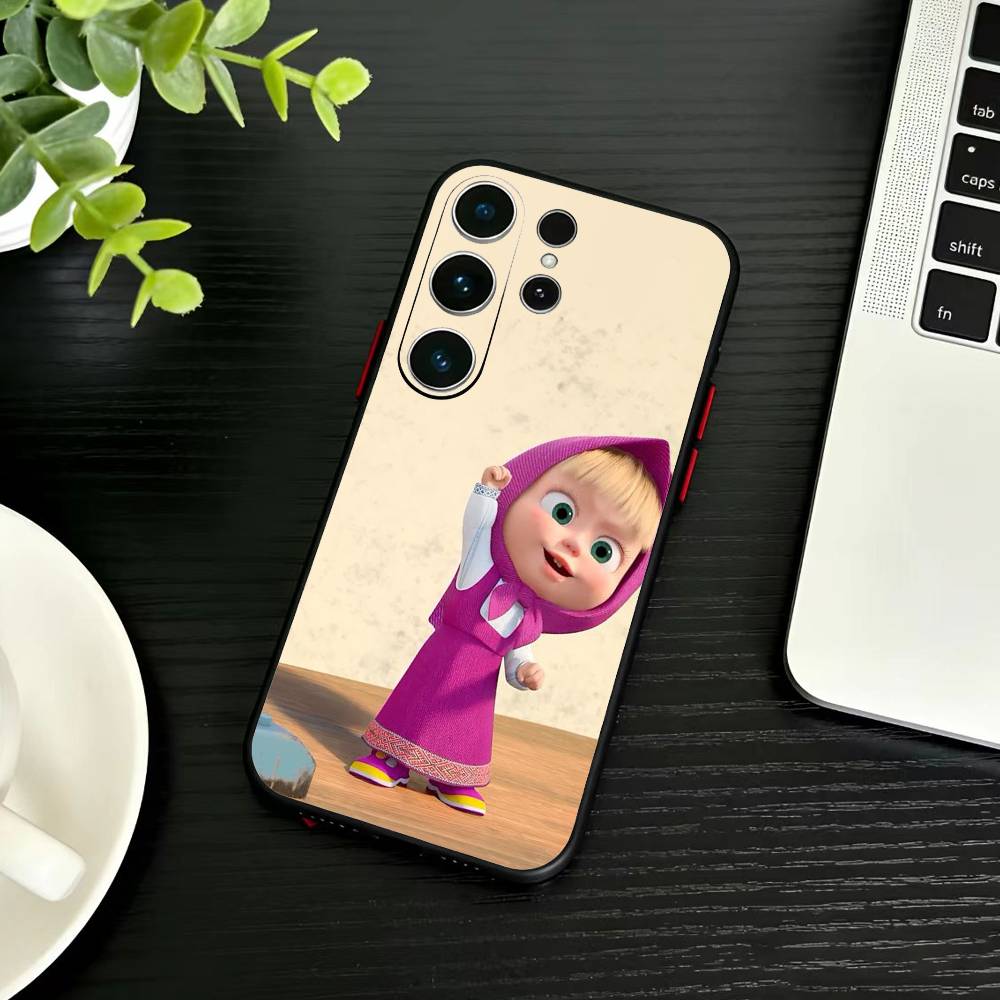 Cute M-Masha and Bears Phone Case For Samsung S26,S25,S24,S23,S22,S21,S20,Ultra,Plus,FE Black Soft Cover