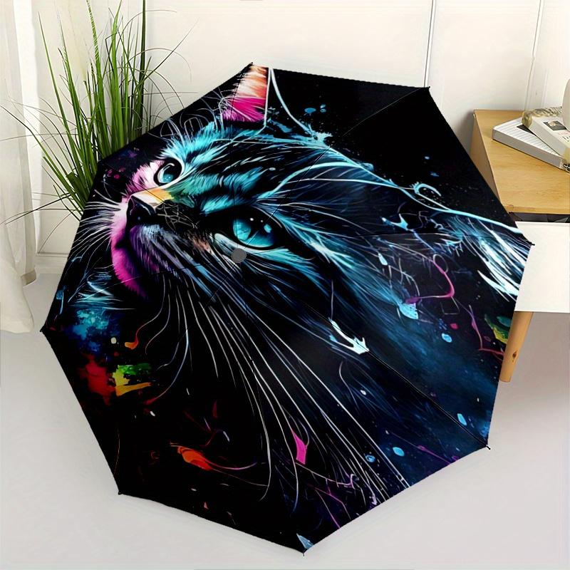 

1pc Colorful Cool Cats Fully Automatic Folding Portable Umbrella, 8 Iron Frames, Three-Fold Design, Suitable for All Seasons, Suitable for O