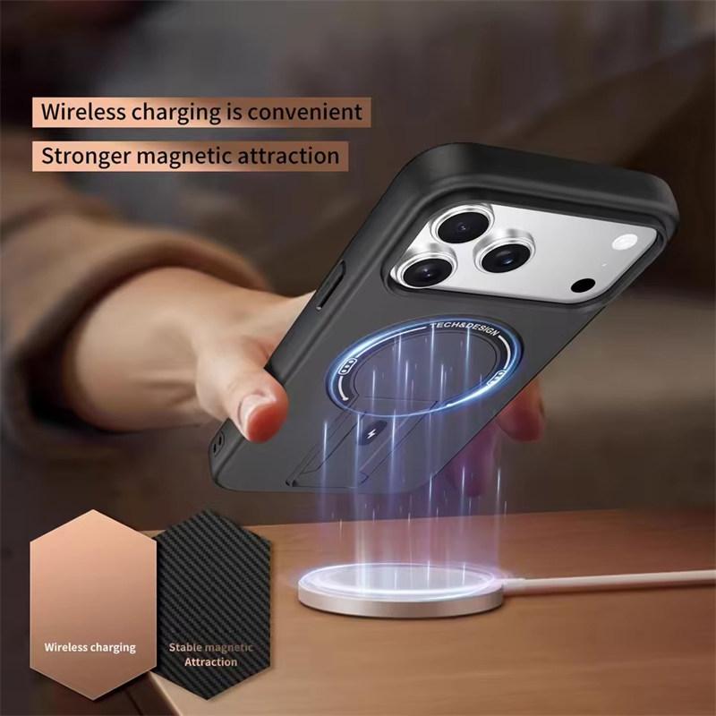 Luxus Klappständer Für Magsafe Lade Handyhülle Für iPhone 17 Air 16E 15 14 13 12 11 Pro Max Plus Matte Ständer Rüstung Magnetische Abdeckung