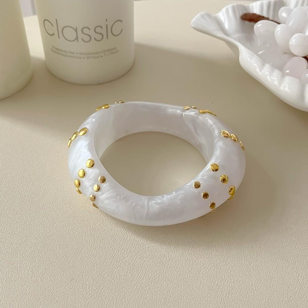Oversized Studs Resin Bracelet Brown White Marbling Geometric Irregular Cuff Bracelet Thick Wide-Band Exaggerated Chunky Bangle