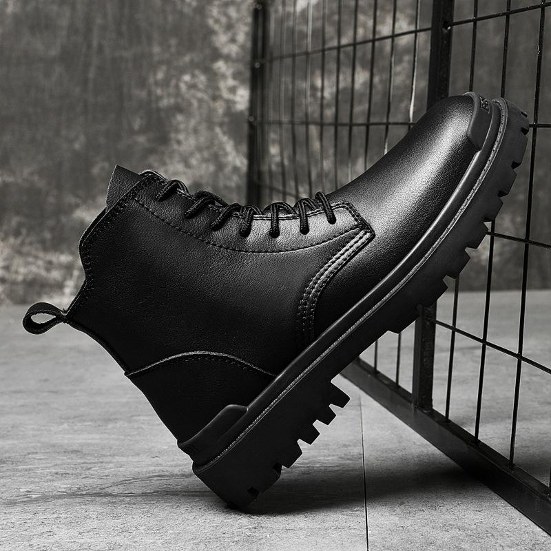 Men's High-top Leather Shoes British Style Mid-top Fashion Shoes Genuine Leather Work Clothes Leather Boots Motorcycle Autumn Men's Shoes