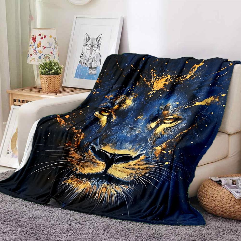 1 Stück Löwenkopf Kunstwerk Decke, Überwurf für Sofa, Bett, Reise, Camping, Wohnzimmer und Bett, Bedruckte Decke Mit Weichem Und Warmem Stoff yy250918170